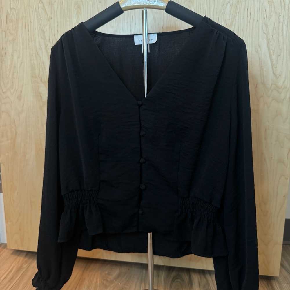 Topshop Black Ruffled Buttoned Blouse